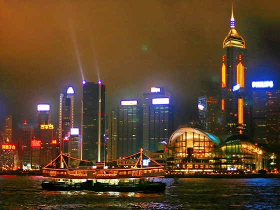 Hong Kong Island-Central, view from Kowloon-TST at night