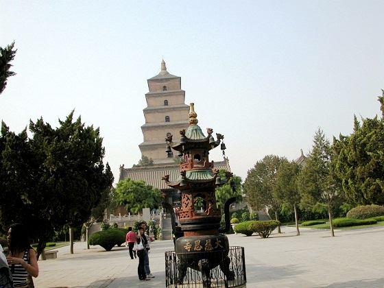 Xian-Giant Wild Goose Pagoda and a giant ornamental incense burner